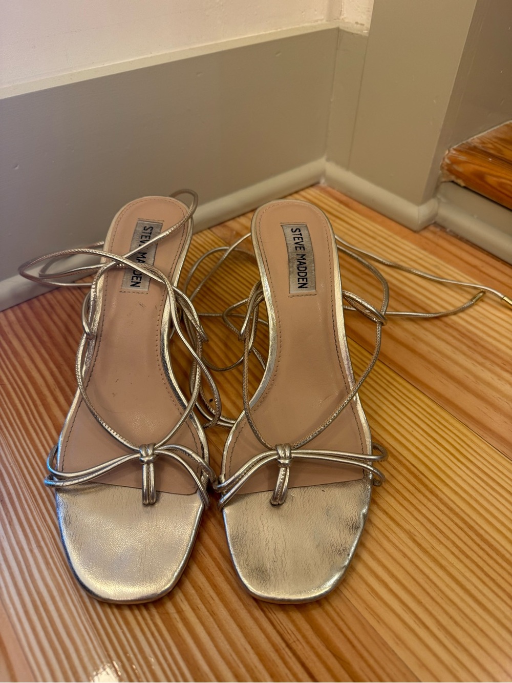 Steve Madden Silver Lace-Up Square Toe Heels